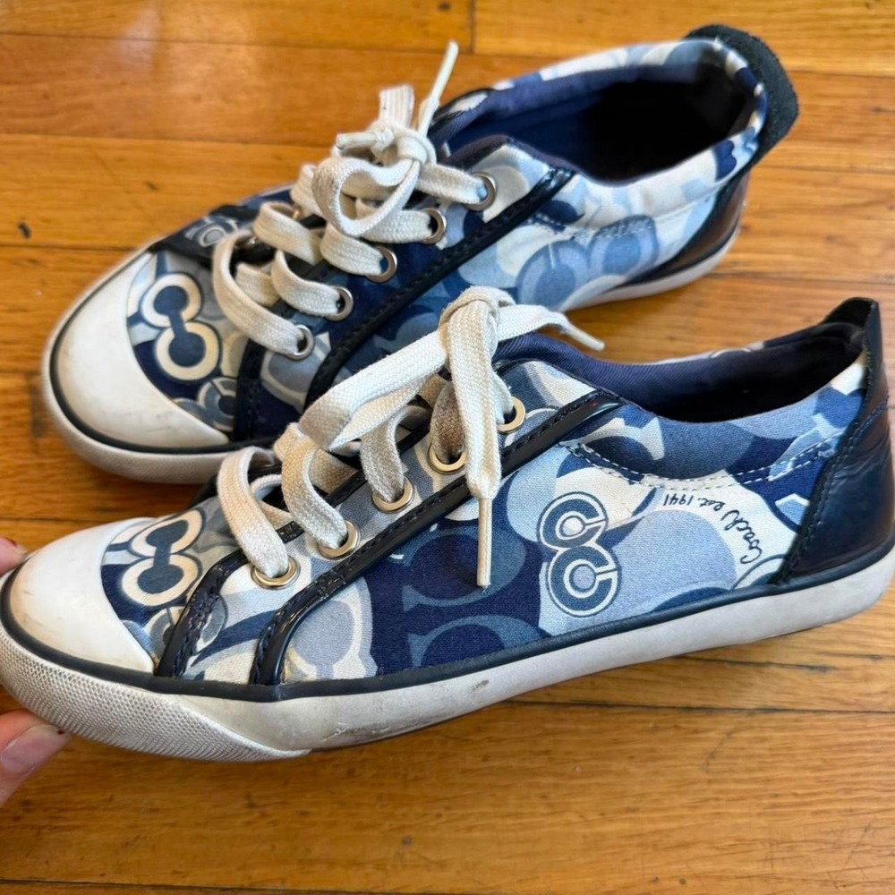 Coach Womens Blue Signature Monogram Low Top Sneakers Preppy Y2K G0876-A00079